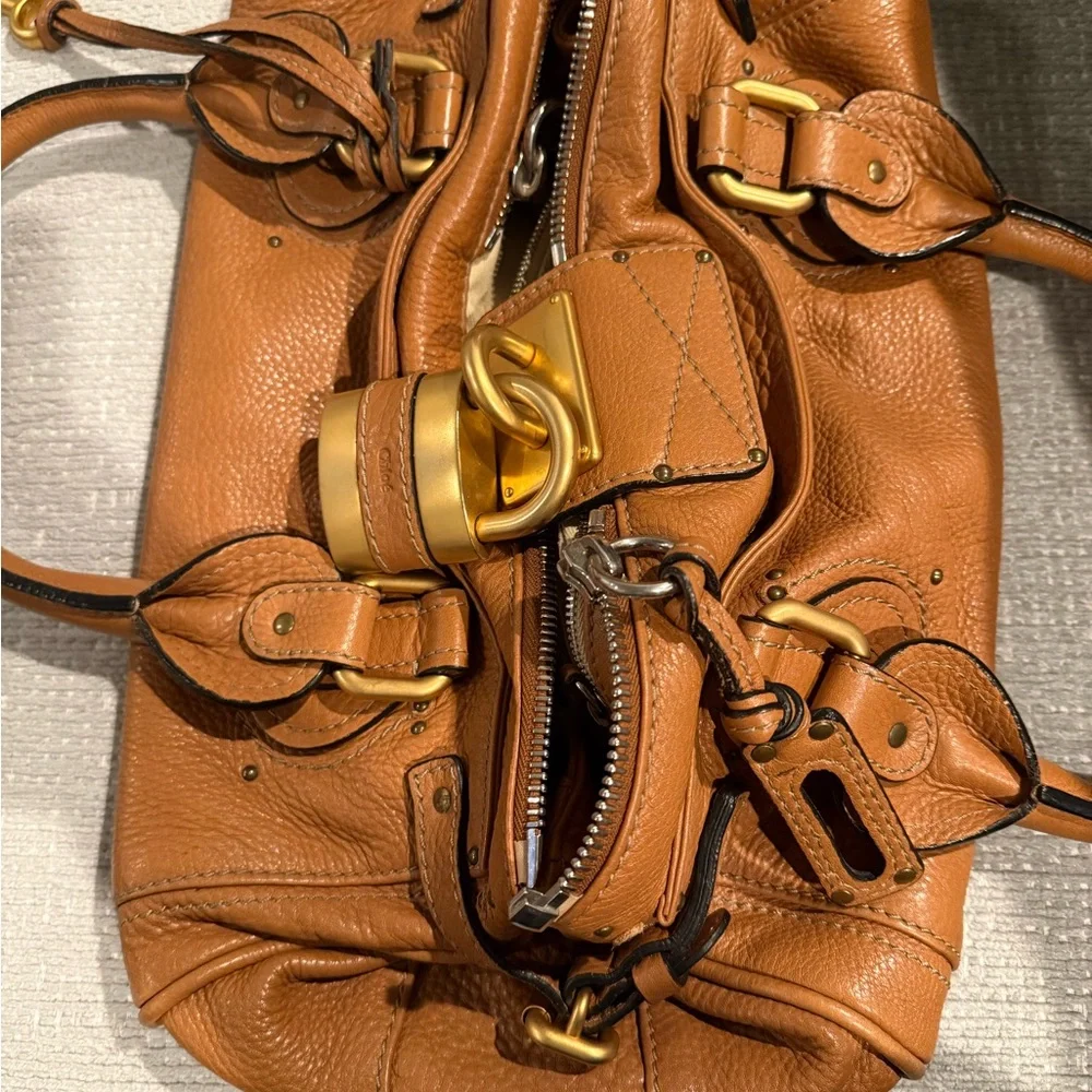 Chloe Tan Satchel Bag with Gold Accents - Picture 9 of 15